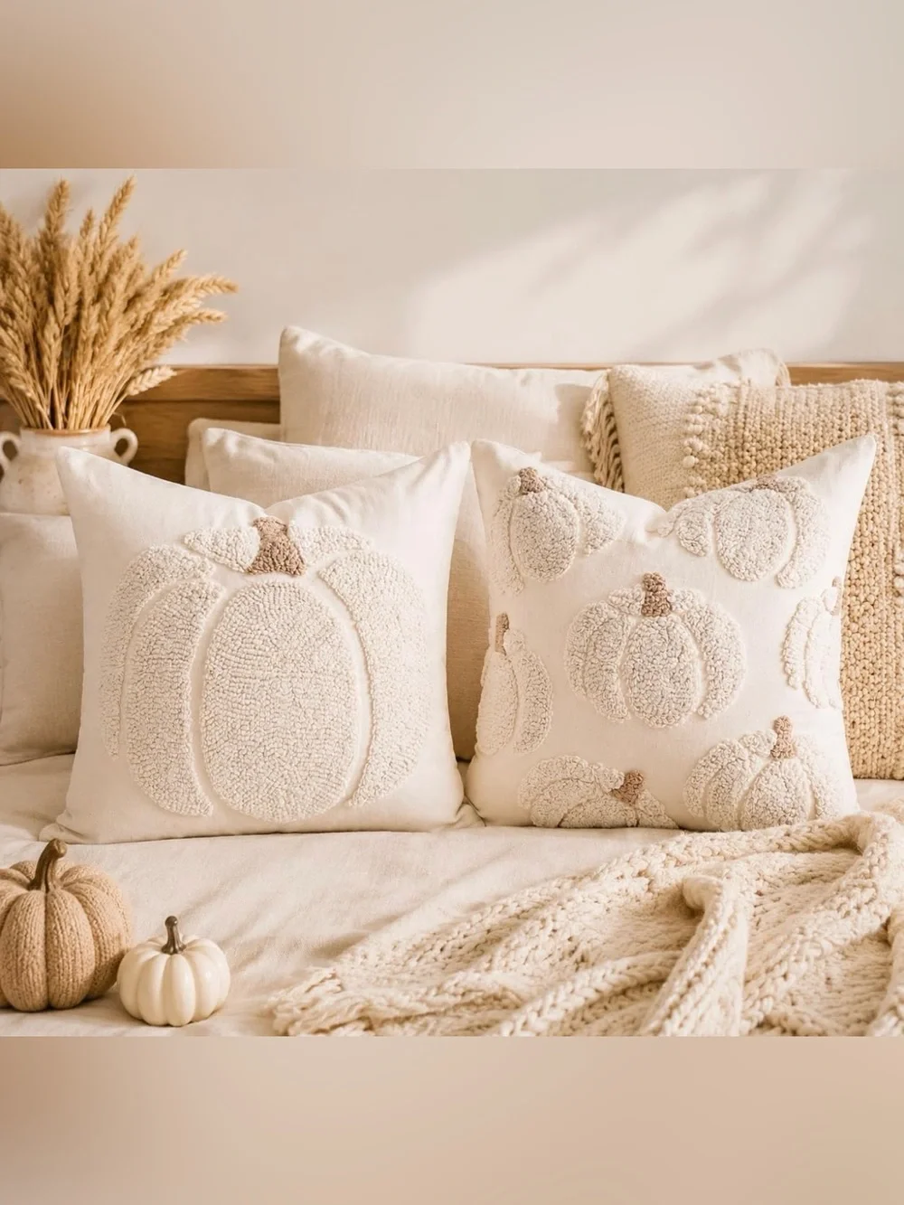 NWT Embroidered Pumpkins Throw Pillow Covers 18x 18 inch Set